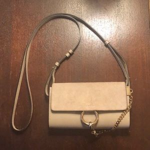 Chloe Faye wallet on strap. Suede and leather